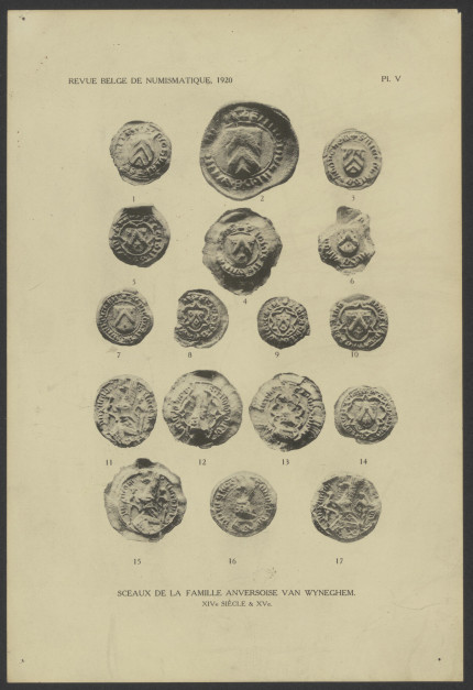 Prent met familiezegels van de Antwerpse familie Van Wyneghem