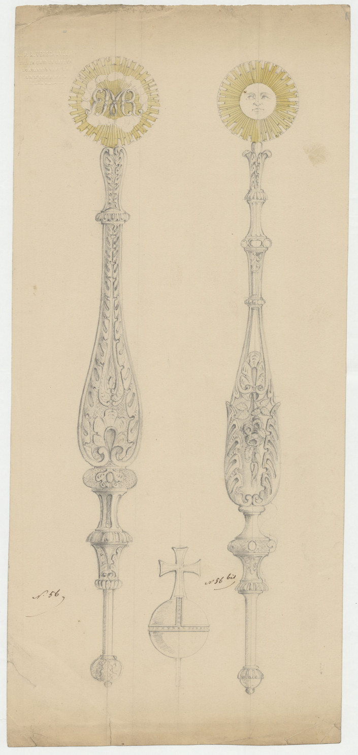 Ontwerptekening twee scepters voor Mariabeeld N°56 en 56 bis